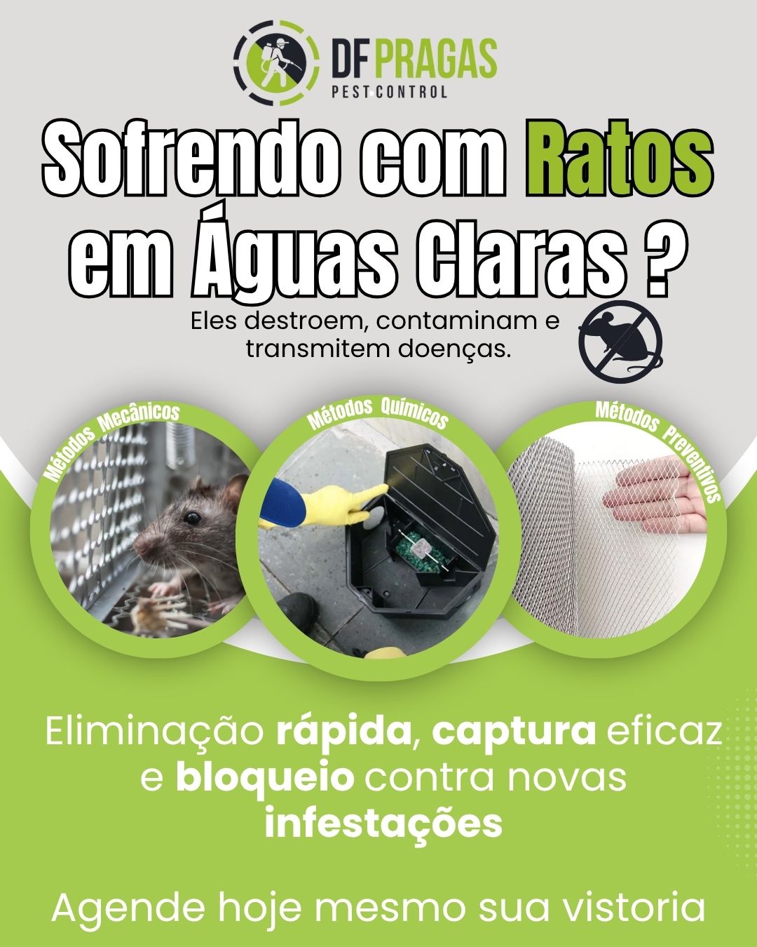 Serviço de desratização profissional em Águas Claras para eliminar ratos em condomínios e comércios.