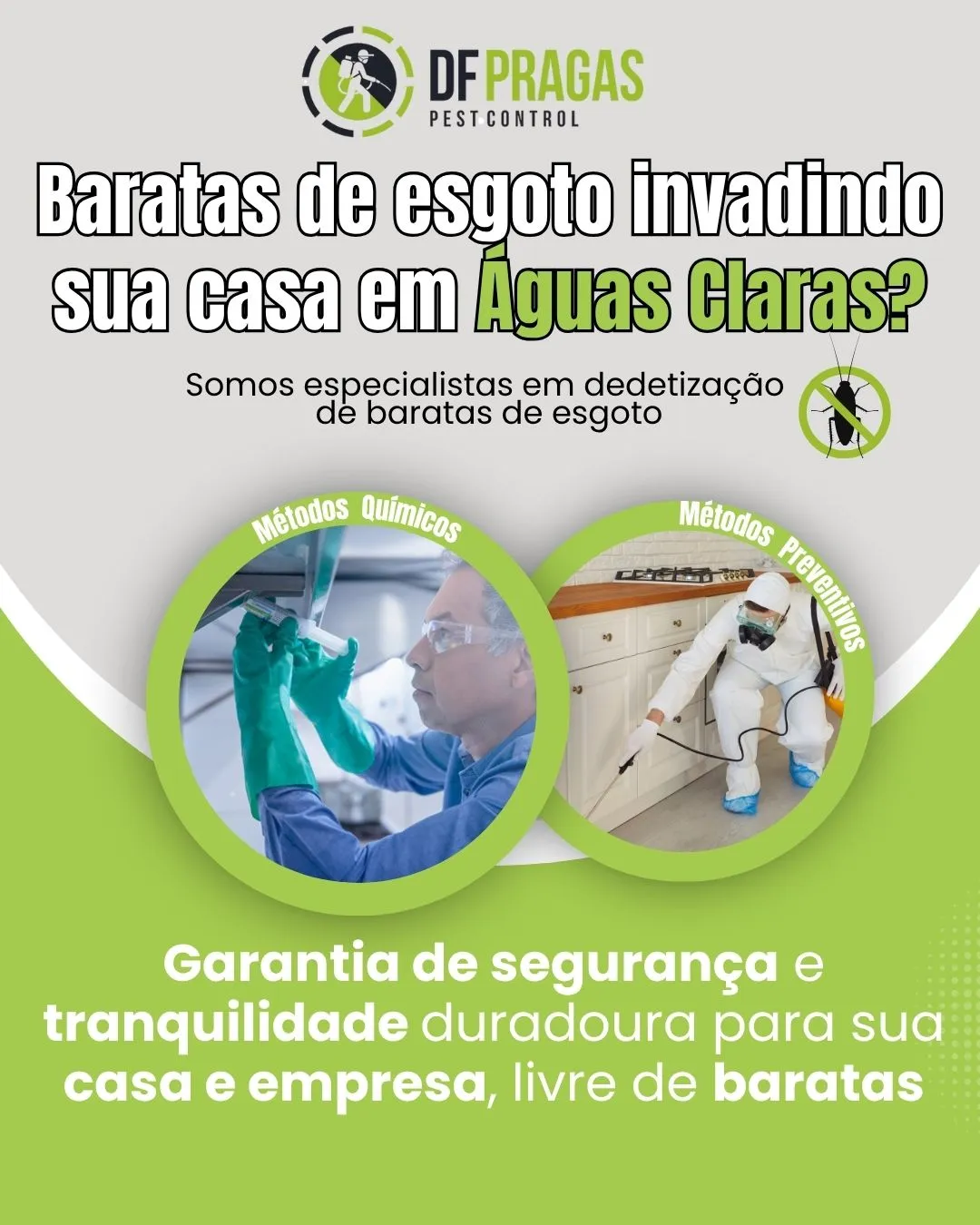 Dedetização de baratas de esgoto em Águas Claras com equipe técnica da DF PRAGAS
